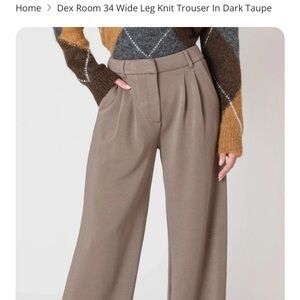 Dex Wide-Leg Knit Trousers in Taupe